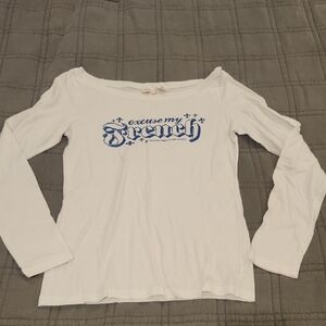American Eagle Outfitters White Long Sleeve with Blue Graphic Size M!